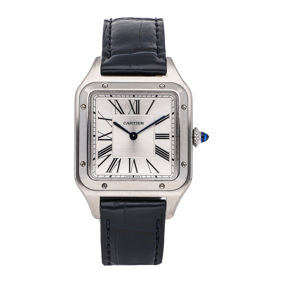 Pre-owned Cartier Silver Stainless Steel Santos Dumont Wssa0022 Men's Wristwatch 43.5 X 31 Mm