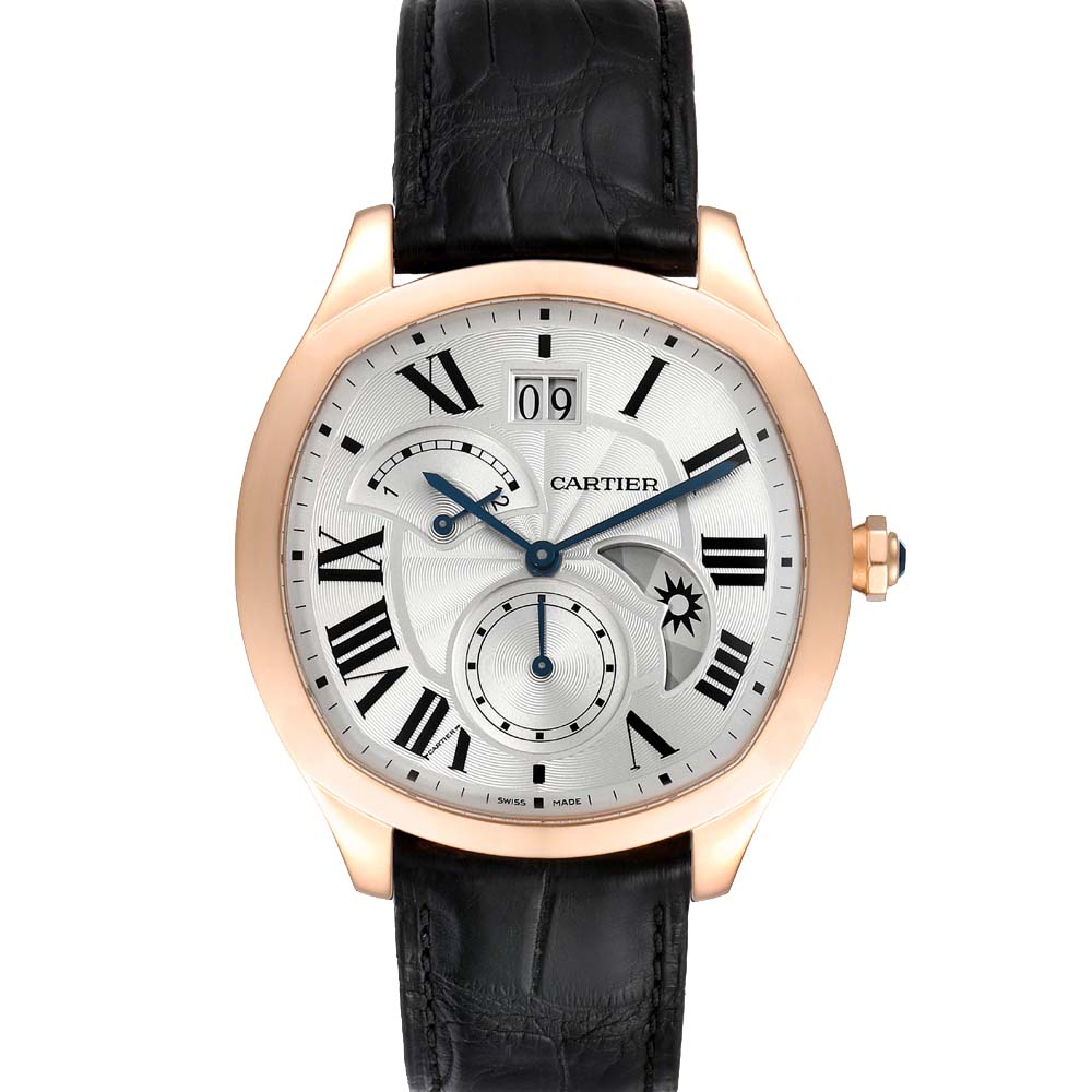 Pre-owned Cartier Silver 18k Rose Gold Drive Retrograde Chronograph Wgnm0005 Men's Wristwatch 40 Mm
