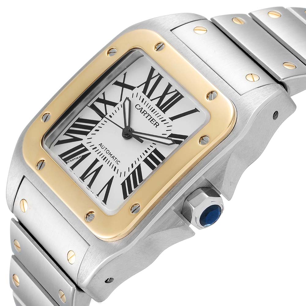 

Cartier Silver 18K Yellow Gold And Stainless Steel Santos 100 W200728G Men's Wristwatch 38 MM