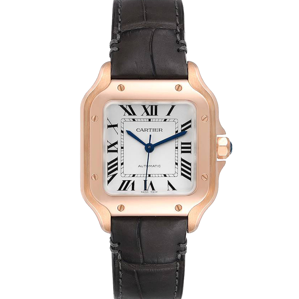 Pre-owned Cartier Silver 18k Rose Gold Santos Wgsa0012 Men's Wristwatch 35 Mm