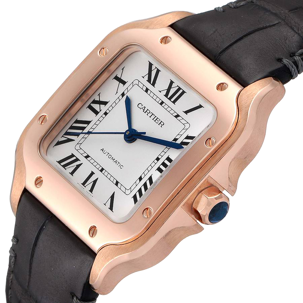 

Cartier Silver 18K Rose Gold Santos WGSA0012 Men's Wristwatch 35 MM