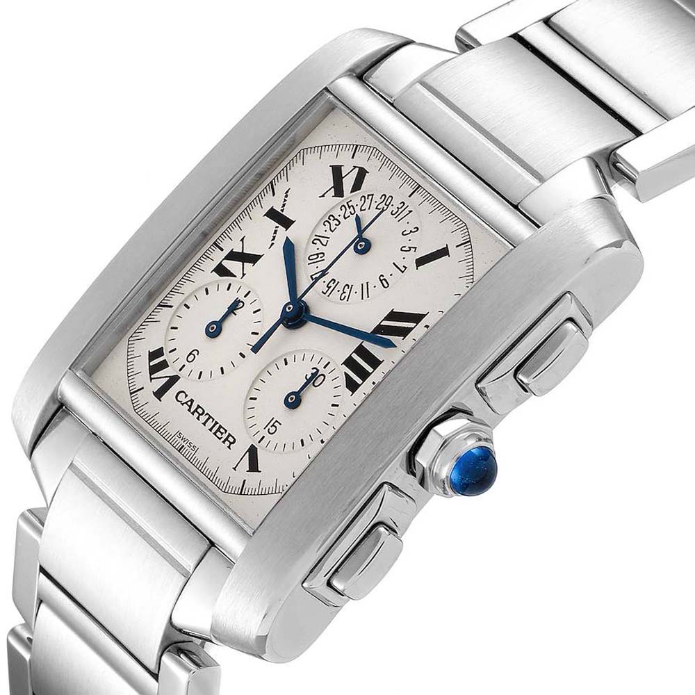 

Cartier White Stainless Steel Tank Francaise Chronoflex Chronograph W51001Q3 Men's Wristwatch