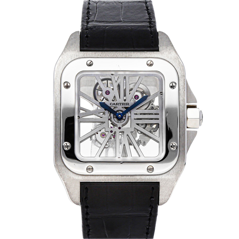 Pre-owned Cartier Silver Palladium Santos 100 W2020018 Men's Wristwatch 41.5 Mm