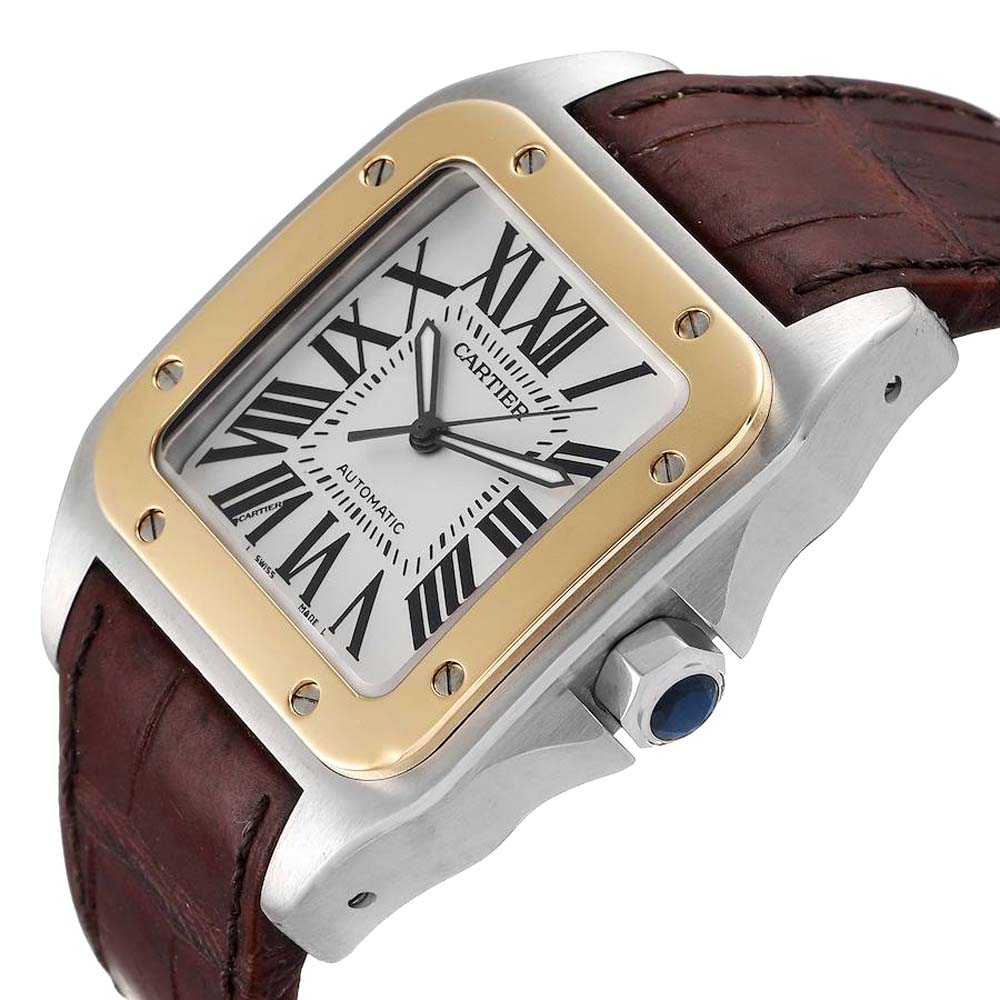 

Cartier White 18K Yellow Gold And Stainless Steel Santos 100 W20072X7 Men's Wristwatch 38 MM