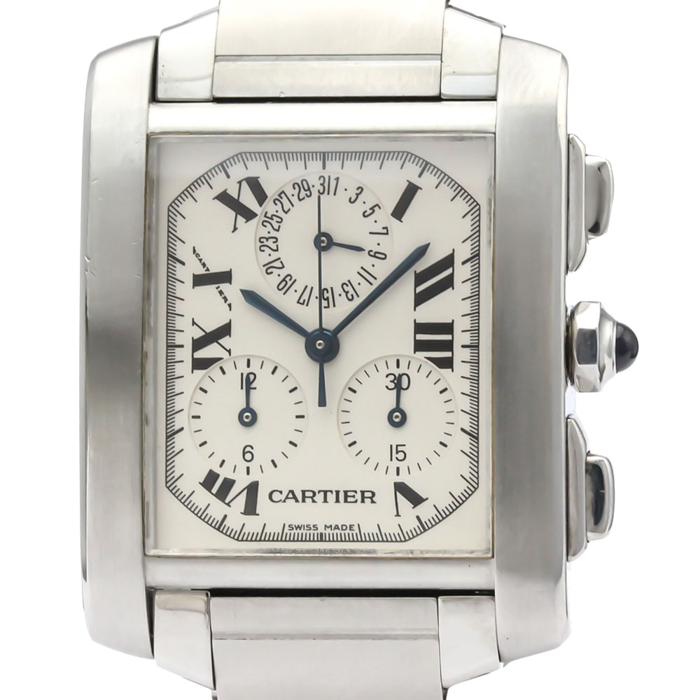 

Cartier Silver Stainless Steel Tank Francaise Chronoreflex W51001Q3 Men's Wristwatch 28 MM