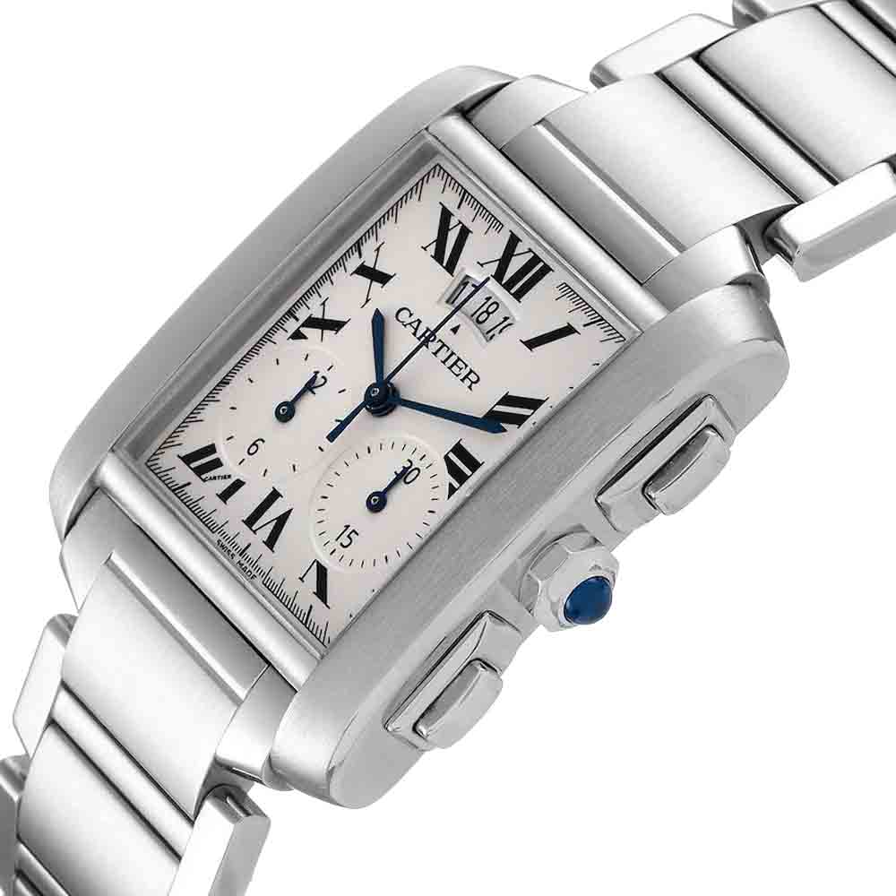 

Cartier Silver Stainless Steel Tank Francaise Chrongraph W51024Q3 Men's Wristwatch