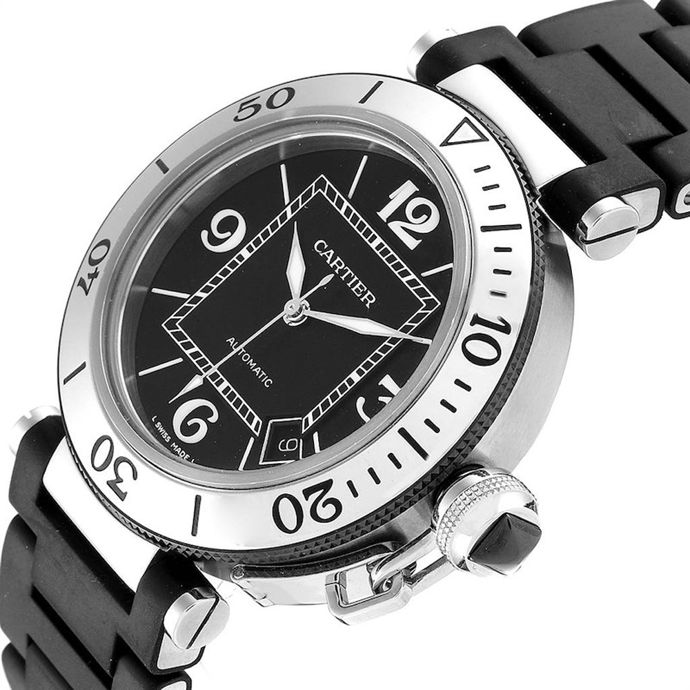 

Cartier Black Stainless Steel Pasha Seatimer W31077U2 Men's Wristwatch 40.5 MM