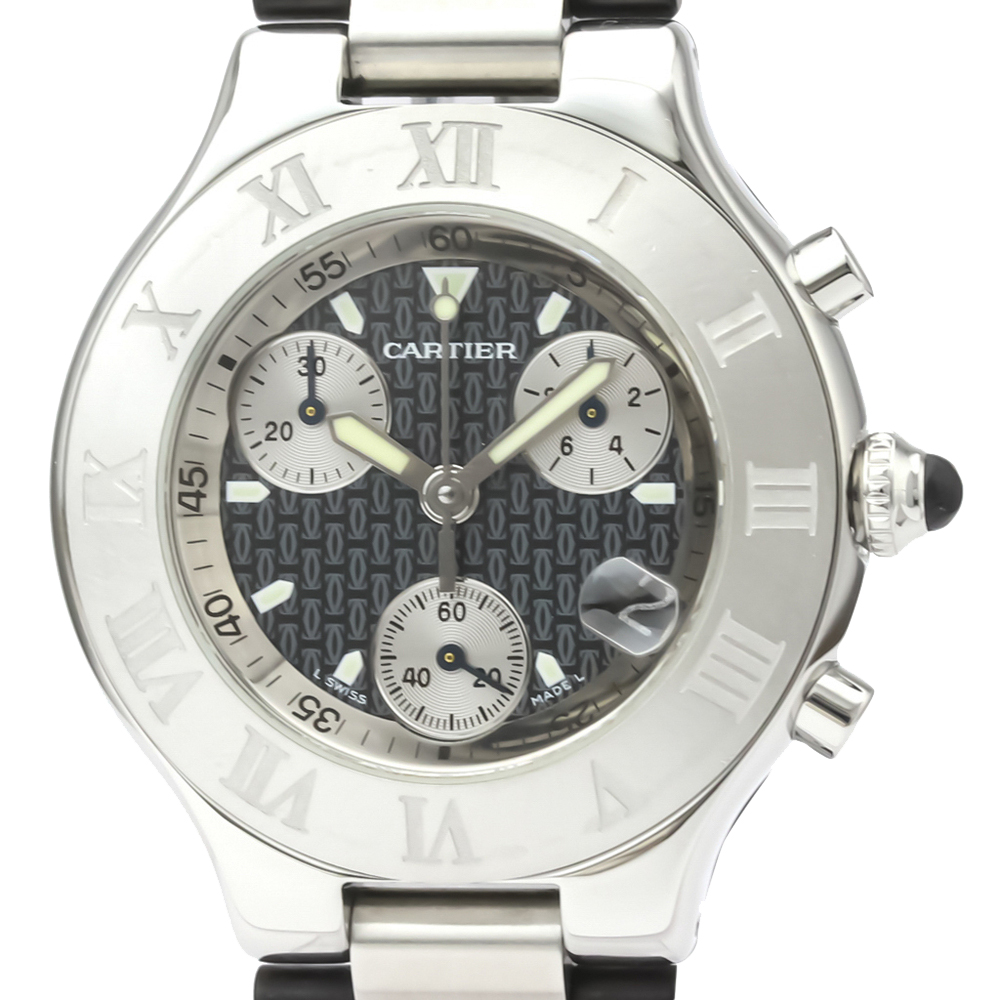 

Cartier Black Stainless Steel Must 21 Chronoscaph W10125U2 Men's Wristwatch 38 MM