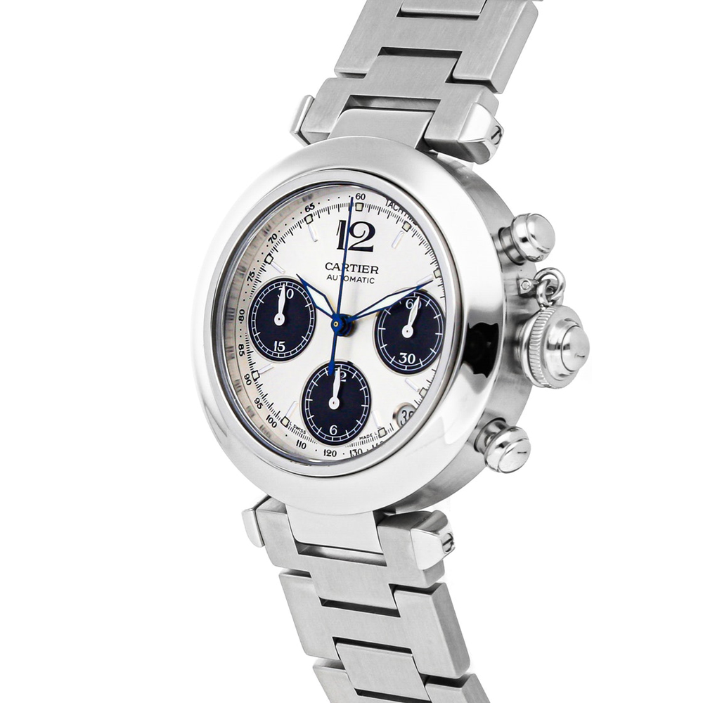 

Cartier Silver Stainless Steel Pasha C W31048M7 Men's Wristwatch 36 MM