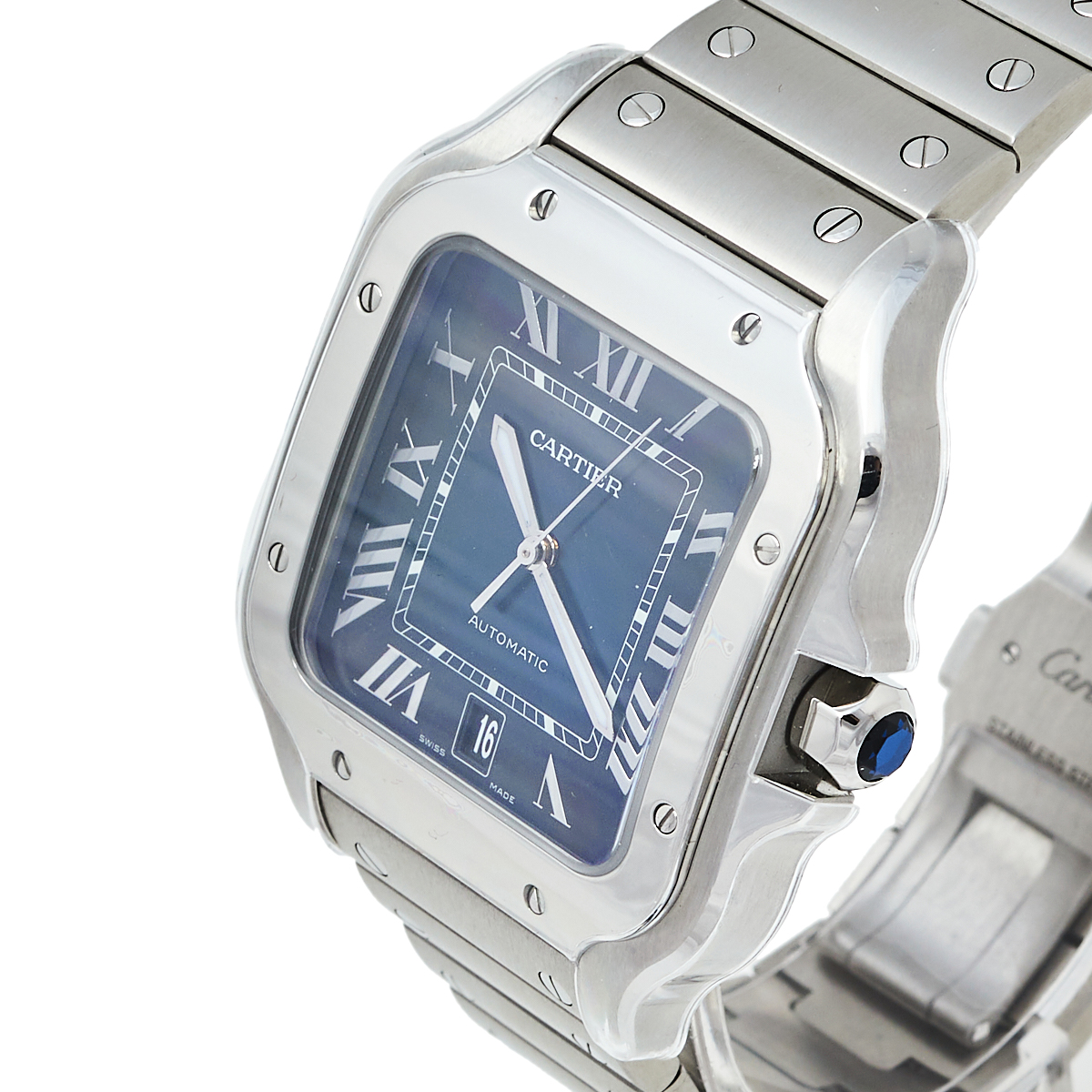 

Cartier Blue Stainless Steel Santos de Cartier WSSA0030 Men's Wristwatch, Silver