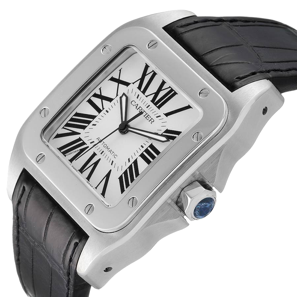 

Cartier Silver Stainless Steel Santos 100 W20073X8 Men's Wristwatch 38 MM