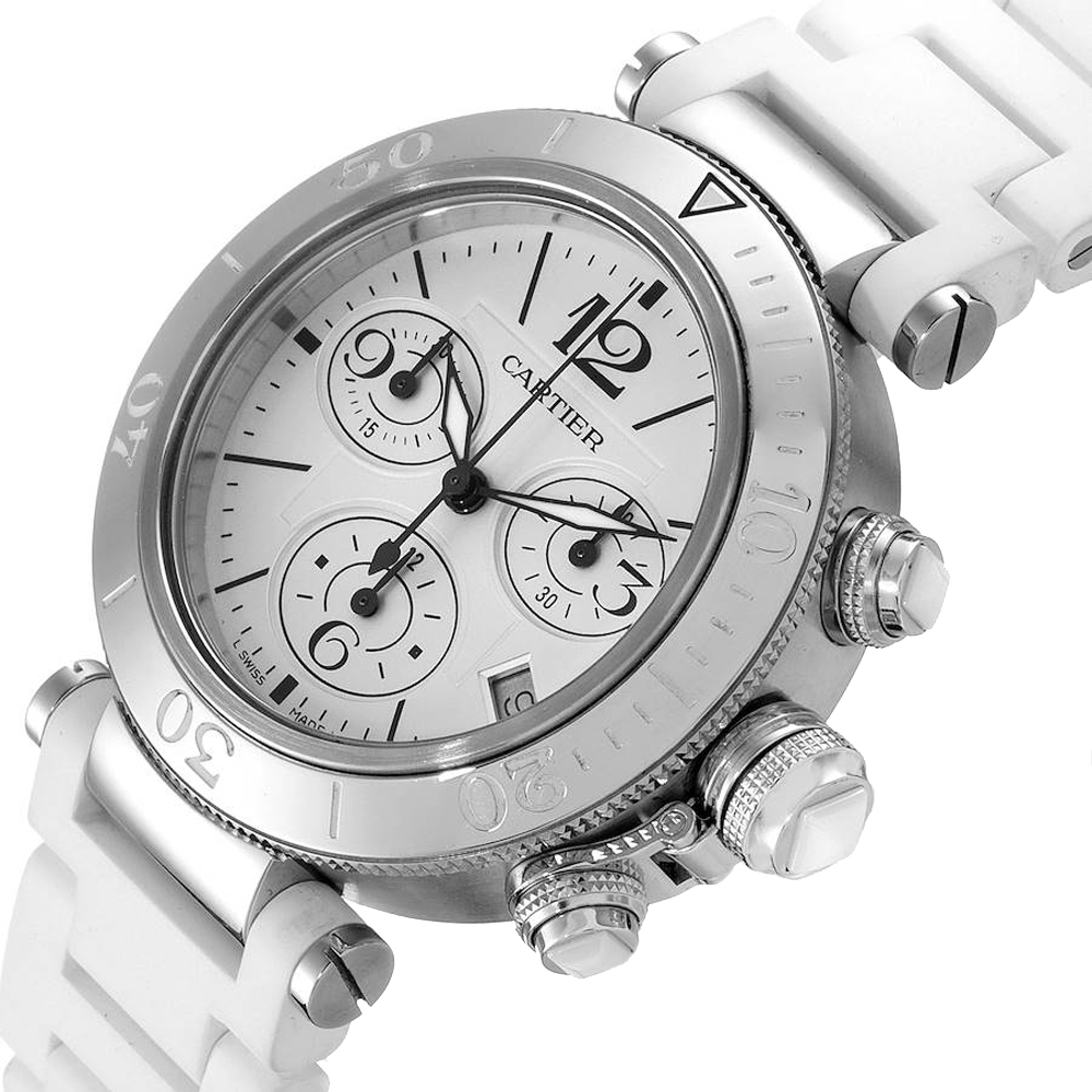 

Cartier Silver Stainless Steel Pasha Seatimer Chronograph W3140005 Men's Wristwatch 37 MM