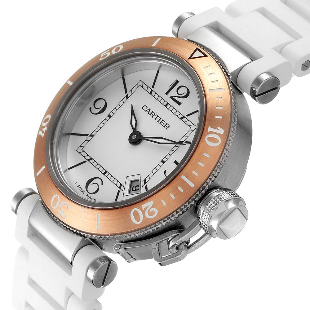 

Cartier Silver 18K Rose Gold And Stainless Steel Pasha Seatimer W3140001 Men's Wristwatch 33 MM