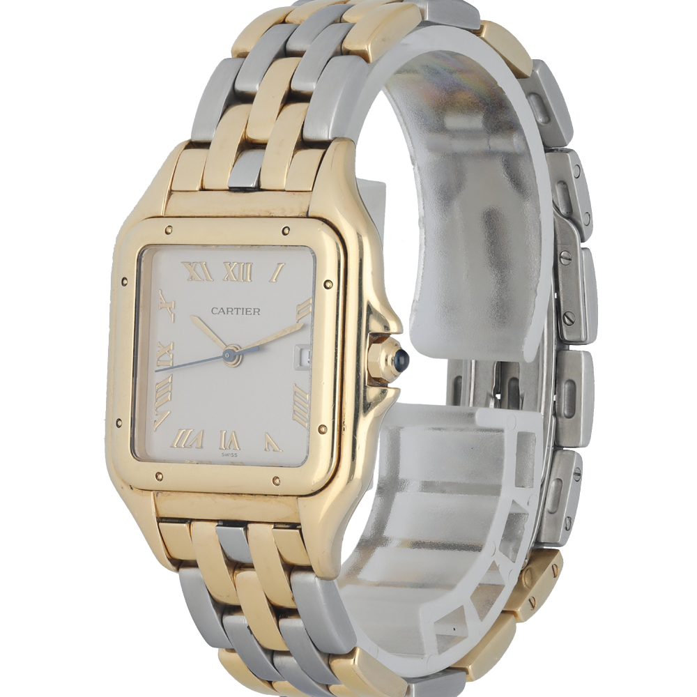 

Cartier Silver 18K Yellow Gold And Stainless Steel Panthere 1060 Men's Wristwatch 29 MM