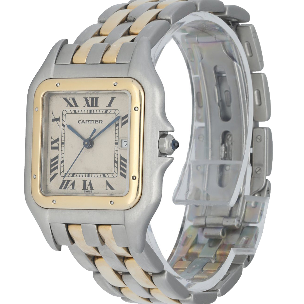 

Cartier Silver 18k Yellow Gold And Stainless Steel Panthere Men's Wristwatch 28 MM