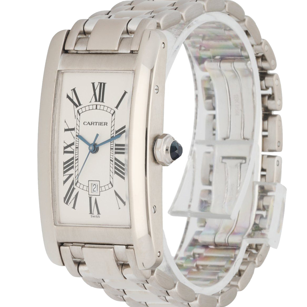 

Cartier Silver 18K White Gold Tank Americaine 1726 Automatic Men's Wristwatch 23 MM