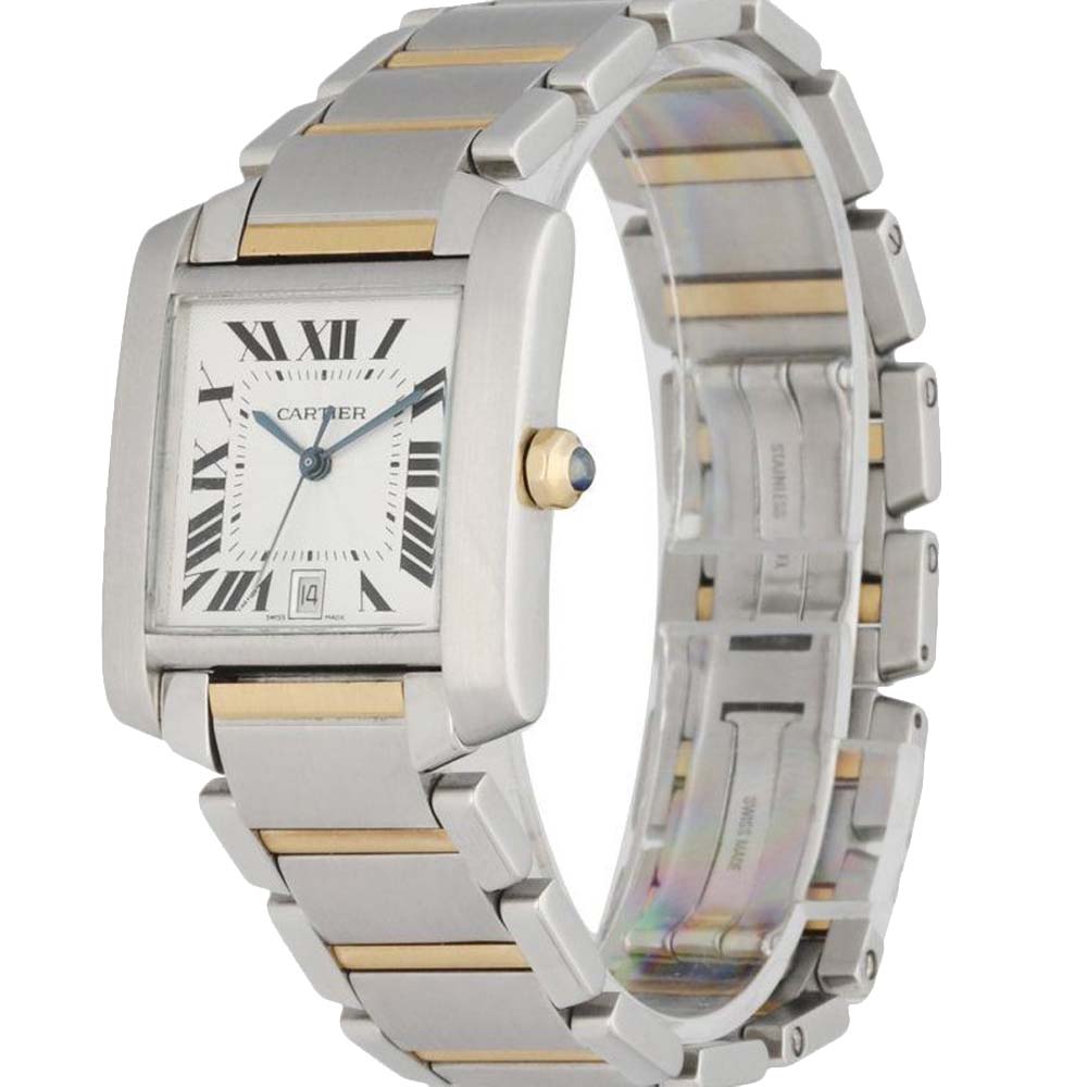 

Cartier Silver 18k Yellow Gold And Stainless Steel Tank Francaise 2302 Automatic Men's Wristwatch 28 MM