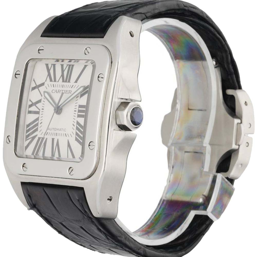 

Cartier Silver Stainless Steel Santos-100 2656 Men's Wristwatch 38 MM