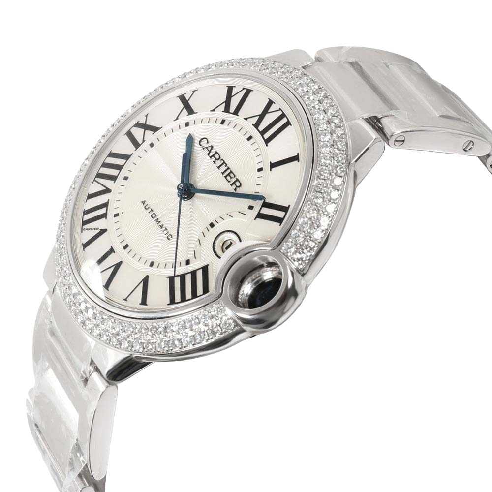 

Cartier Silver Diamonds 18K White Gold Ballon Bleu WE9009Z3 Men's Wristwatch 42 MM