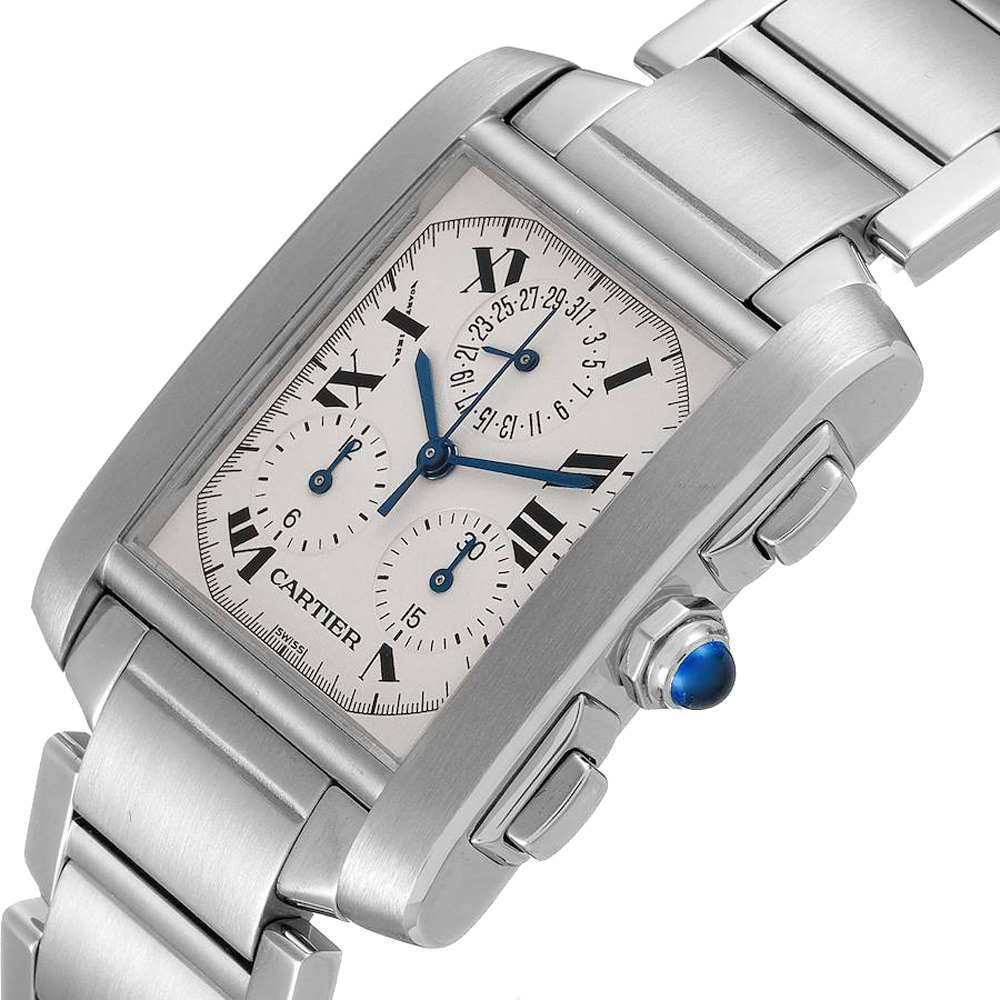 

Cartier Silver Stainless Steel Tank Francaise Chronoflex Chronograph W51001Q3 Men's Wristwatch