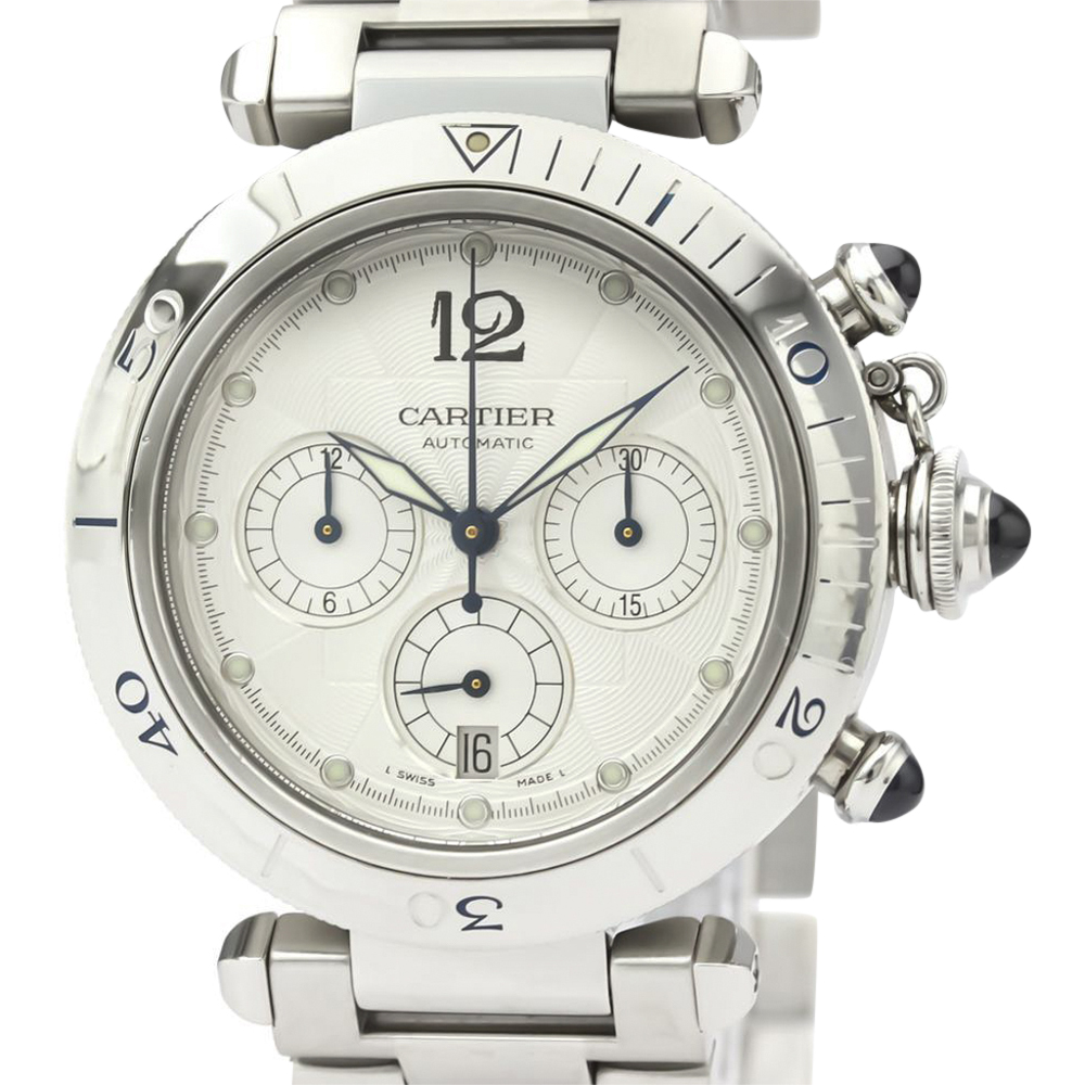 

Cartier Silver Stainless Steel Pasha Chronograph W31030H3 Automatic Men's Wristwatch 38 MM