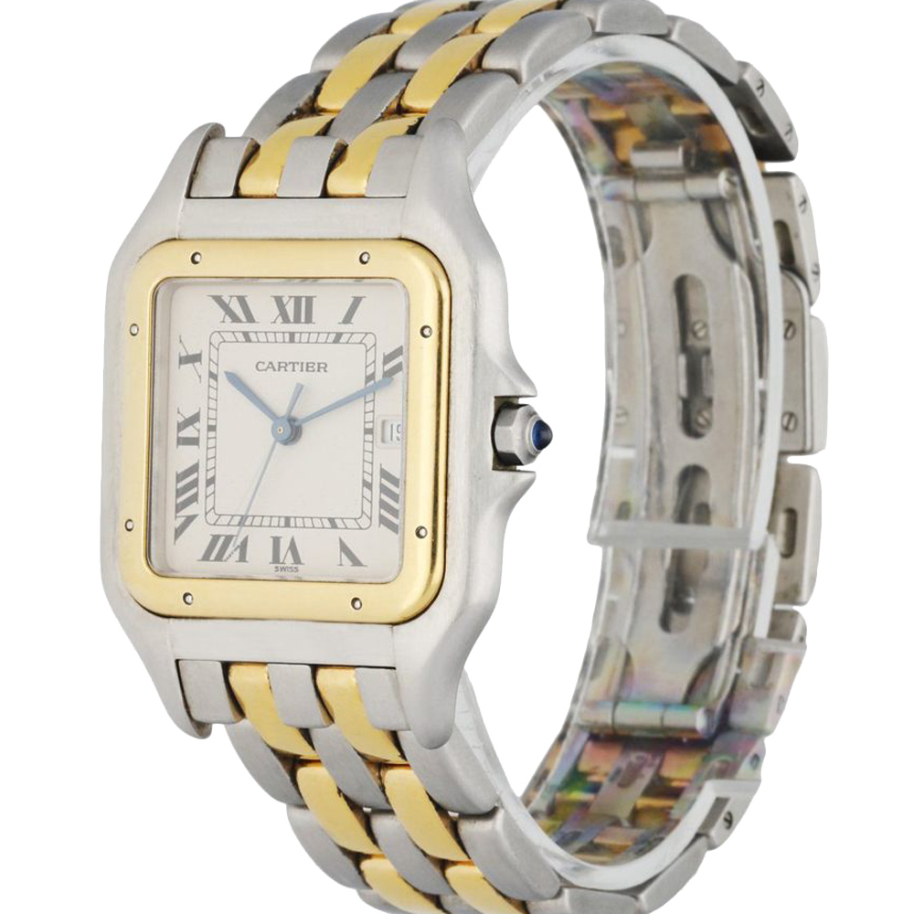 

Cartier Silver 18K Yellow Gold And Stainless Steel Panthere Men's Wristwatch 29 MM