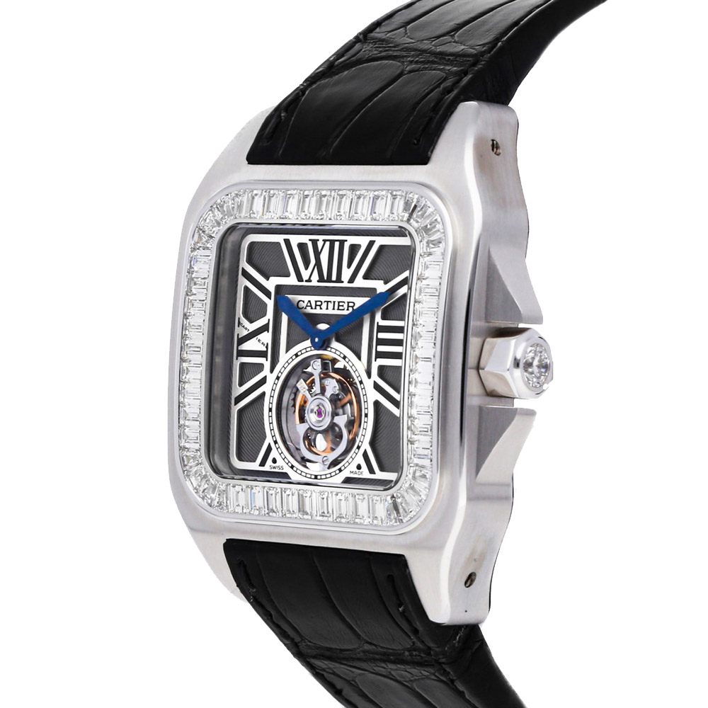 

Cartier Grey Diamonds 18K White Gold Santos 100  Tourbillon HPI00312 Men's Wristwatch 51 x 41 MM