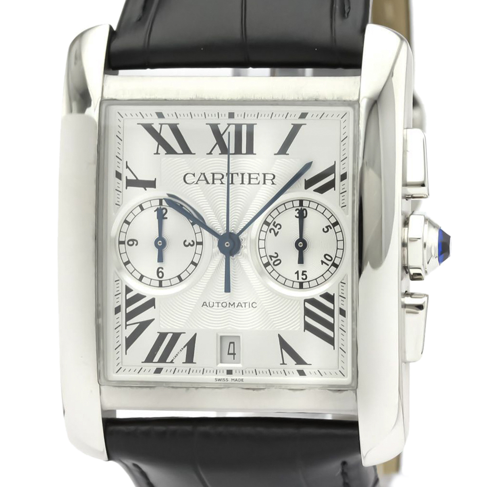 

Cartier Silver Stainless Steel Tank MC Chronograph Automatic W5330007 Men's Wristwatch 34 MM