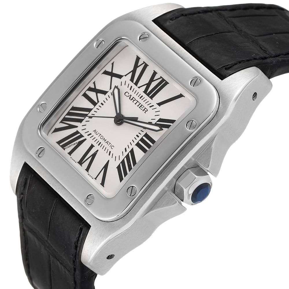 

Cartier Silver Stainless Steel Santos 100 W20073X8 Men's Wristwatch 38 MM