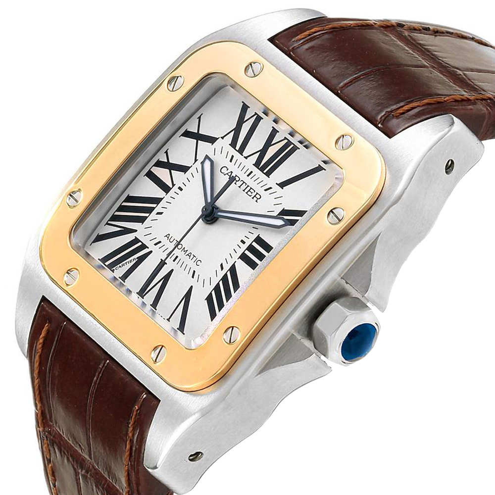 

Cartier Silver 18K Yellow Gold And Stainless Steel Santos 100 W20072X7 Men's Wristwatch 38 MM