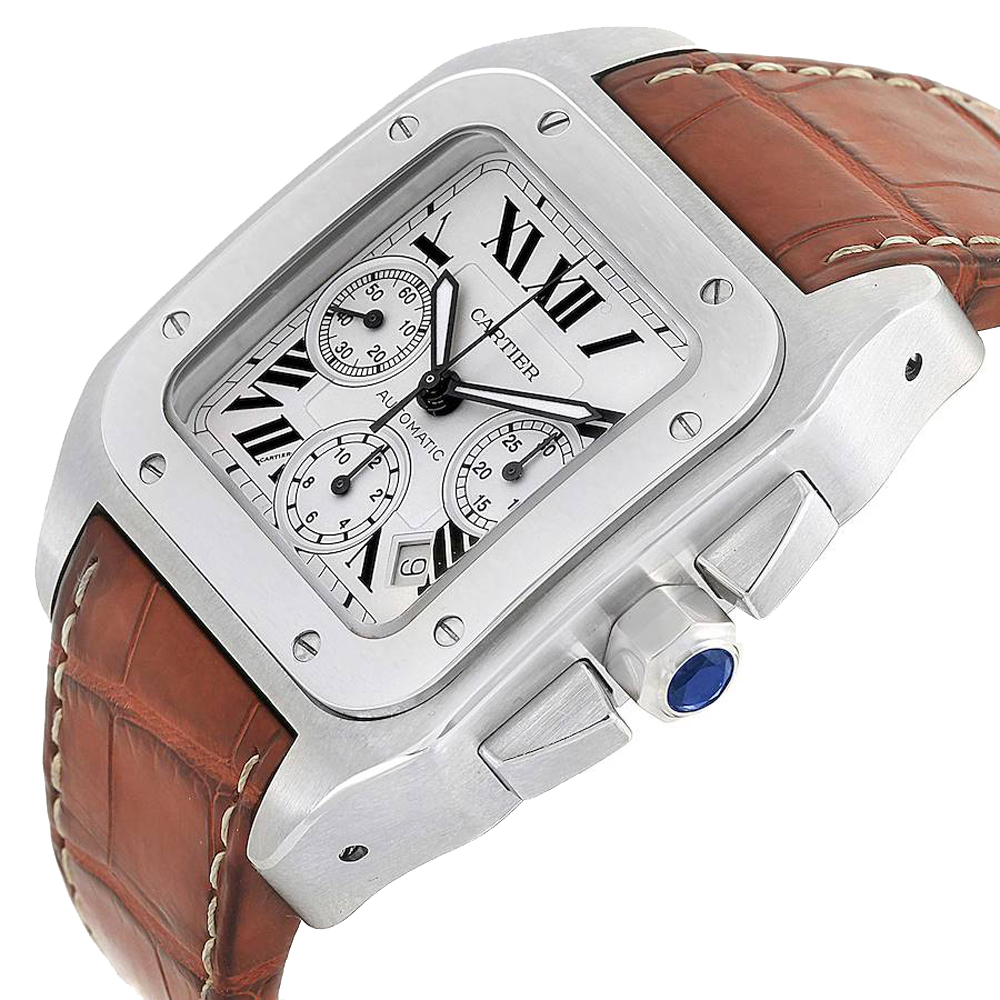 

Cartier Silver Stainless Steel Santos 100 XL Chronograph W20090X8 Men's Wristwatch 42 MM