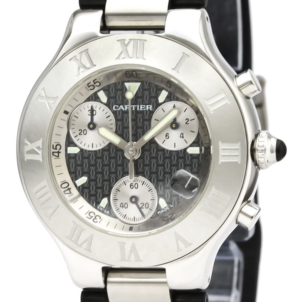 

Cartier Black Stainless Steel Must 21 Chronoscaph W10125U2 Quartz Men's Wristwatch 38 MM