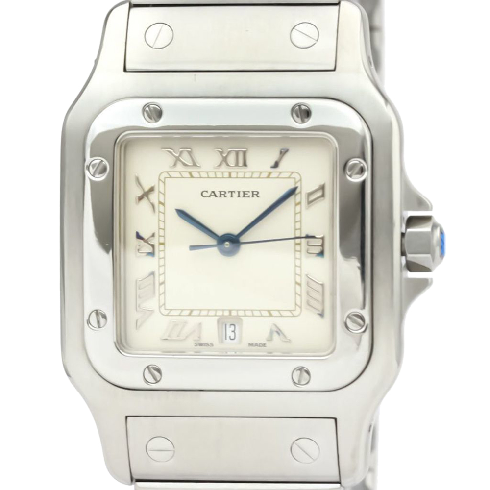 

Cartier Silver Stainless Steel Santos Galbee Quartz 987901 Men's Wristwatch 29 MM