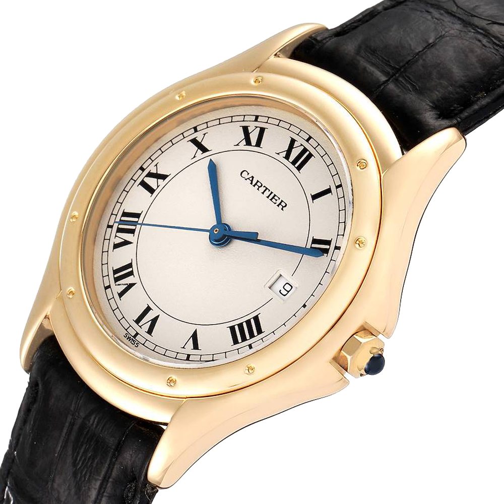 

Cartier Silver 18K Yellow Gold Cougar 887920 Men's Wristwatch 32 MM