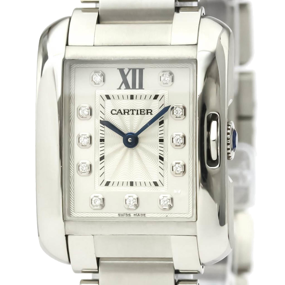 

Cartier Silver Diamonds Stainless Steel Tank Anglaise W4TA0003 Quartz Women's Wristwatch 23 MM