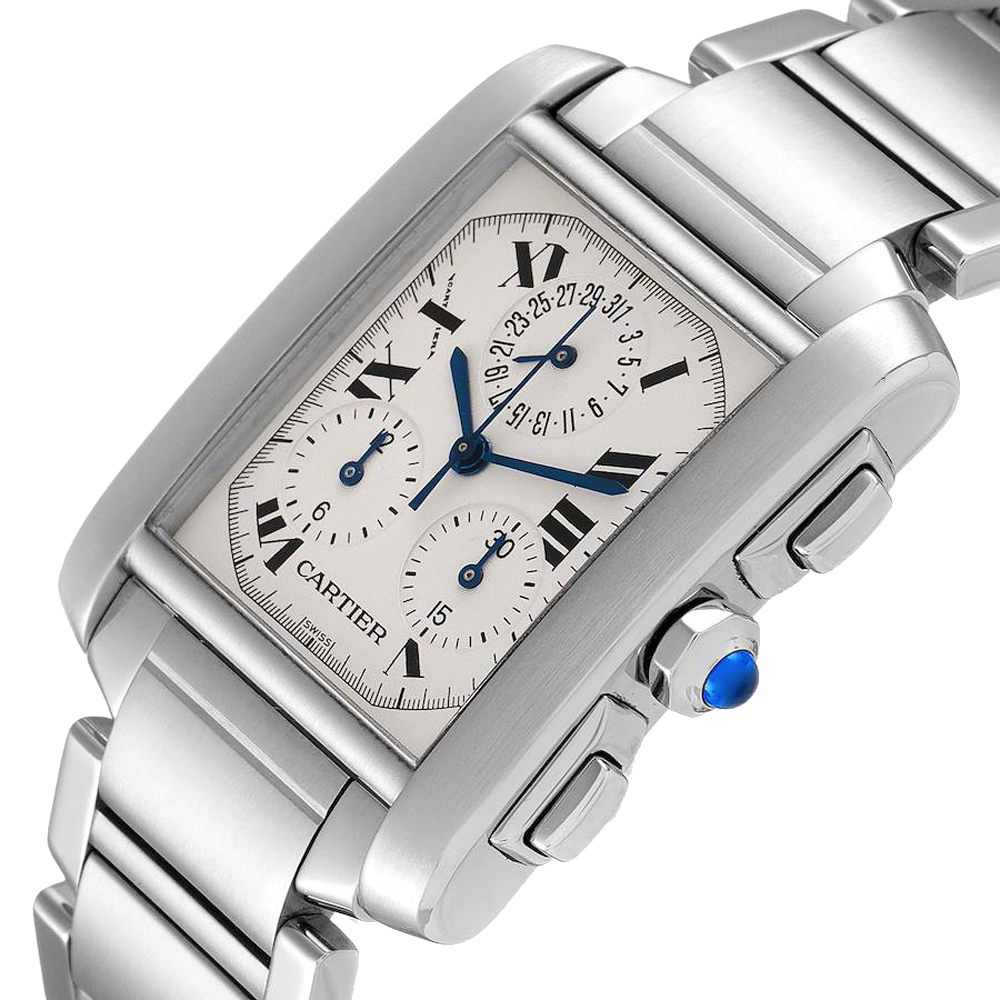 

Cartier Silver Stainless Steel Tank Francaise Chronoflex Chronograph W51001Q3 Men's Wristwatch