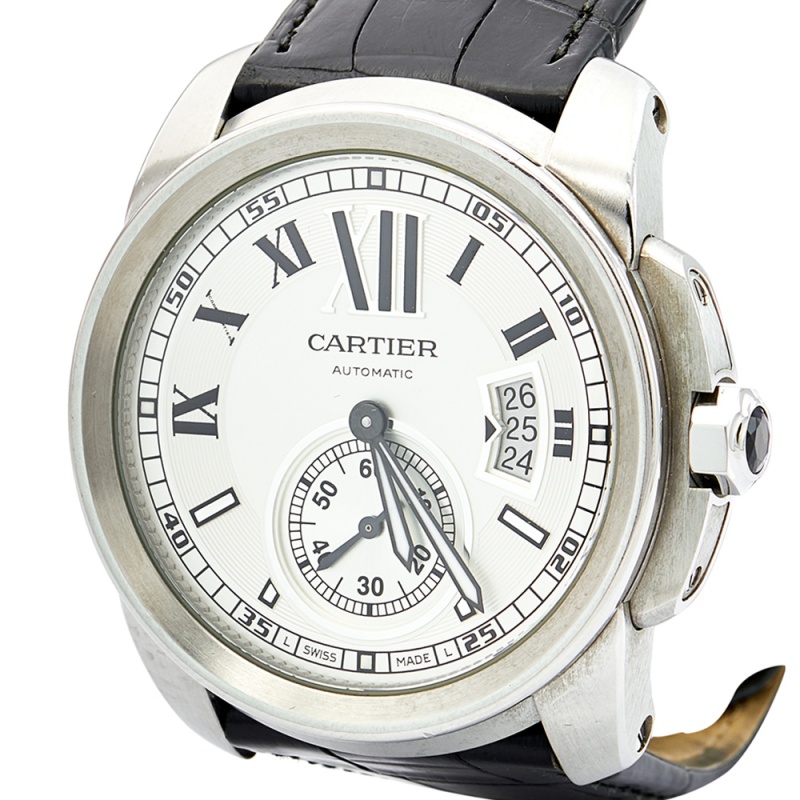 

Cartier Silver Stainless Steel Crocodile Calibre De Cartier