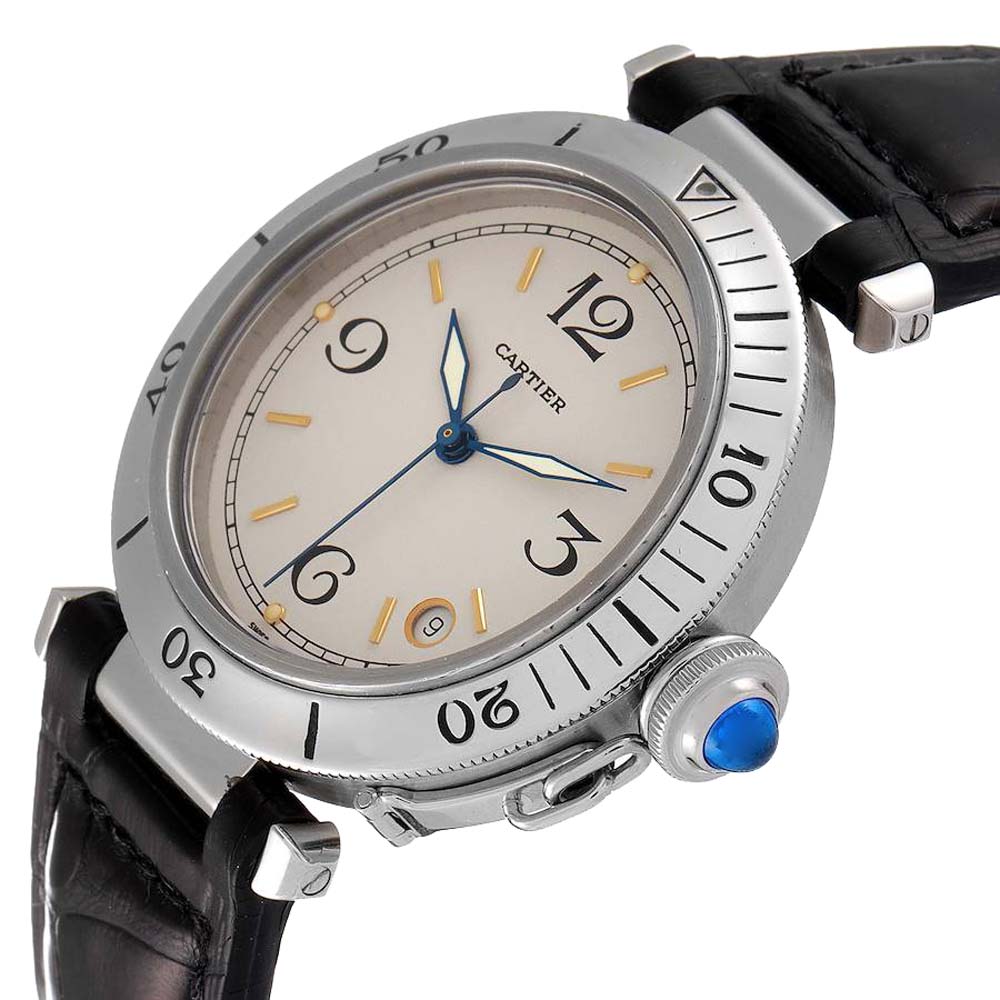 

Cartier Ivory Stainless Steel Pasha Men's Wristwatch 38 MM, White