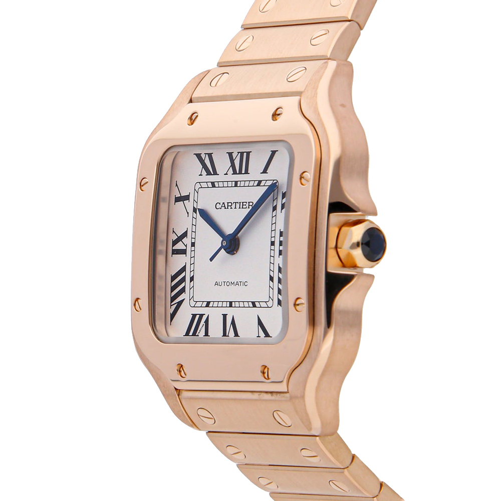 

Cartier Silver 18K Rose Gold Santos WGSA0008 Men's Wristwatch 35 MM