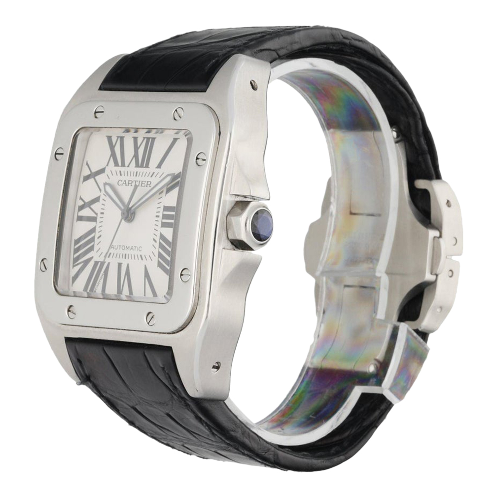 

Cartier Silver Stainless Steel Santos 100 2656 Men's Wristwatch 38 MM