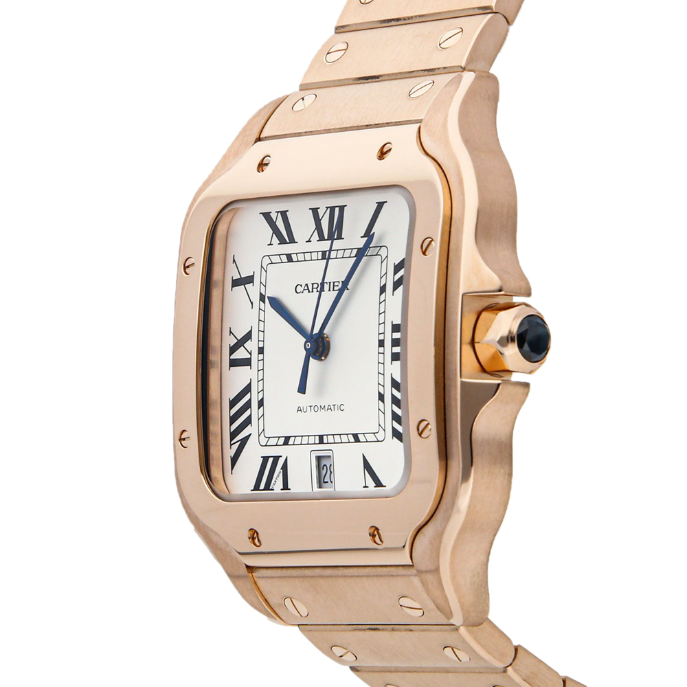 

Cartier Silver 18K Rose Gold Santos WGSA0018 Men's Wristwatch 39 MM