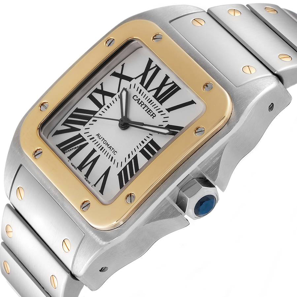 

Cartier Silver 18K Yellow Gold And Stainless Steel Santos 100 W200728G Men's Wristwatch 38 MM