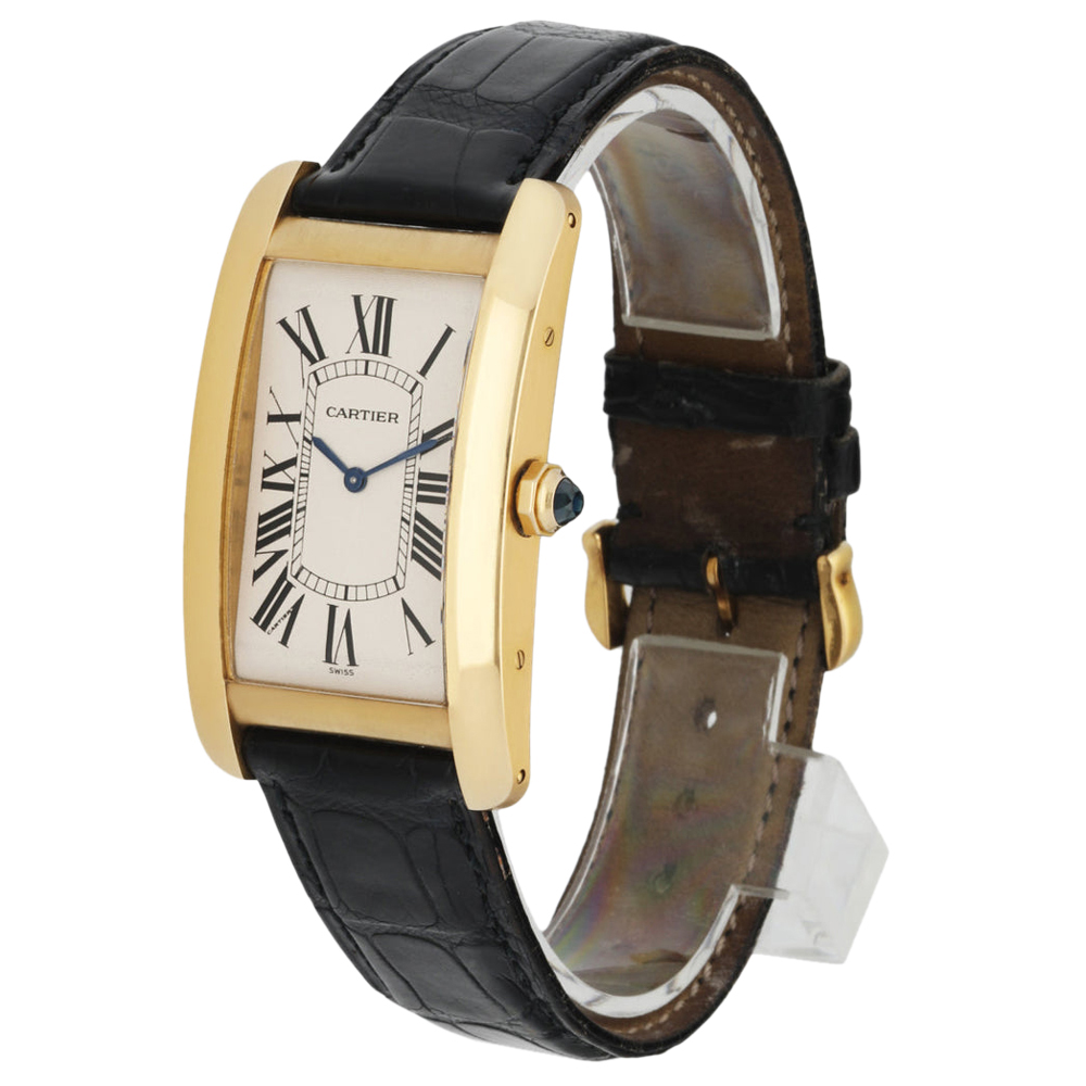 

Cartier Silver 18k Yellow Gold Tank Americaine 1735 Men's Wristwatch 27 MM