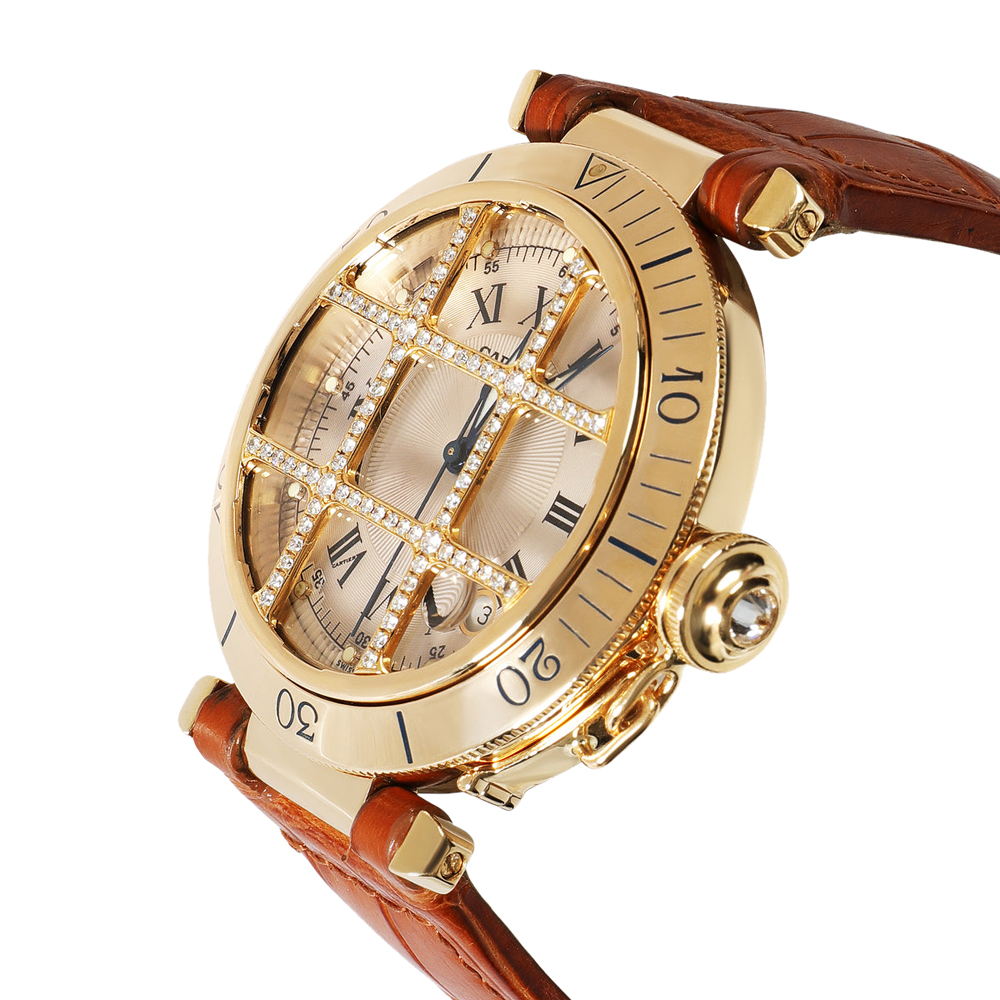 

Cartier Silver Diamonds 18K Yellow Gold Pasha 1023 Men's Wristwatch 38 MM