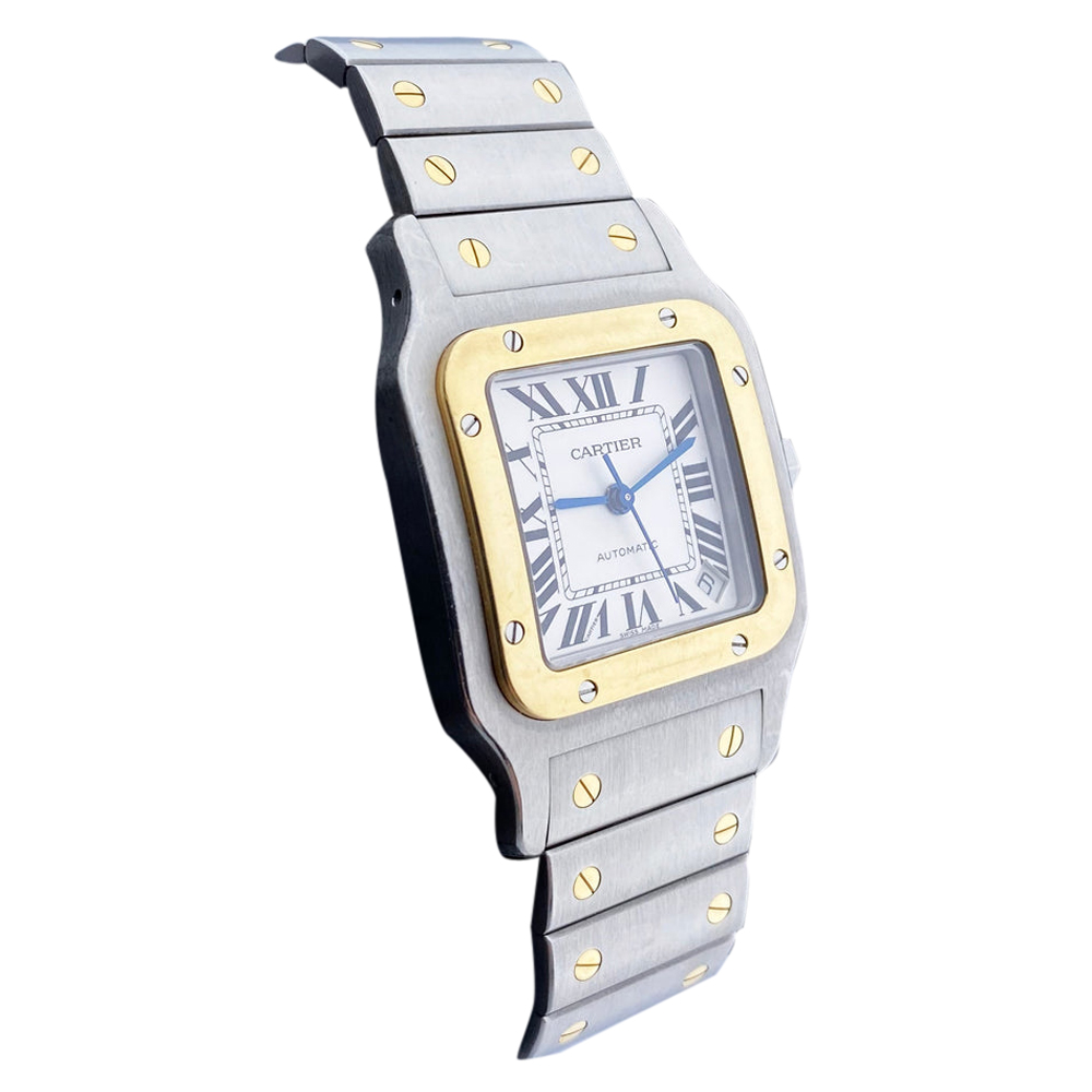 

Cartier Silver 18K Yellow Gold And Stainless Steel Santos 2823 Men's Wristwatch 32 MM