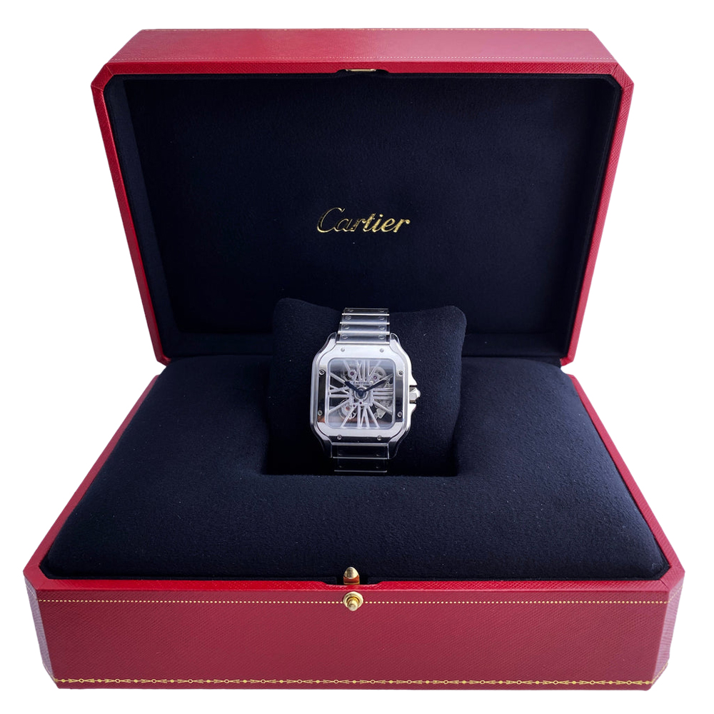 

Cartier Skeleton Stainless Steel Santos WHSA0015 Men's Wristwatch 40 mm, Silver