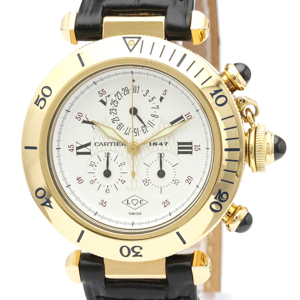 

Cartier Silver 18K Yellow Gold Pasha Chrono Quartz Men's Wristwatch 35 MM