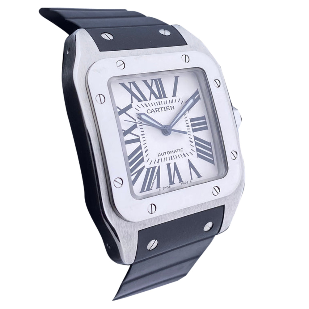 

Cartier Silver Stainless Steel Santos 100 W20073X8 Men's Wristwatch 38 MM