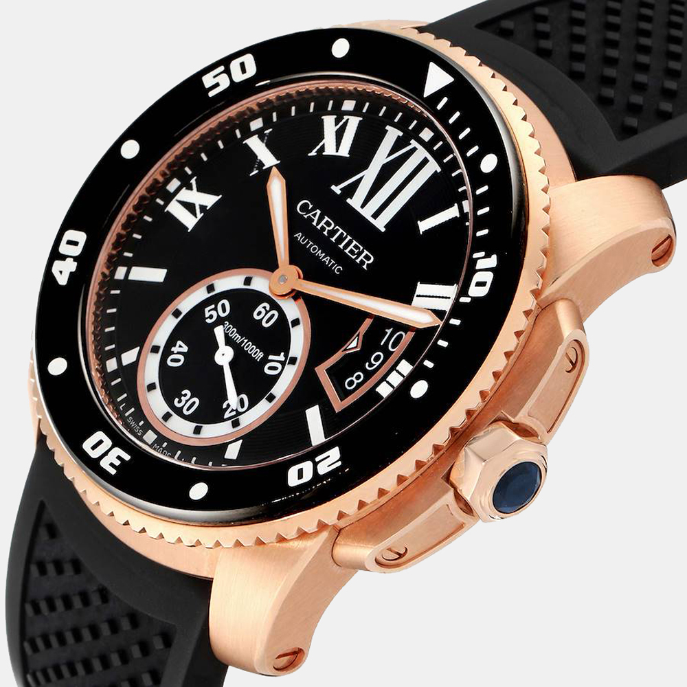 

Cartier Black 18K Rose Gold Calibre Automatic W7100052 Men's Wristwatch 42 MM