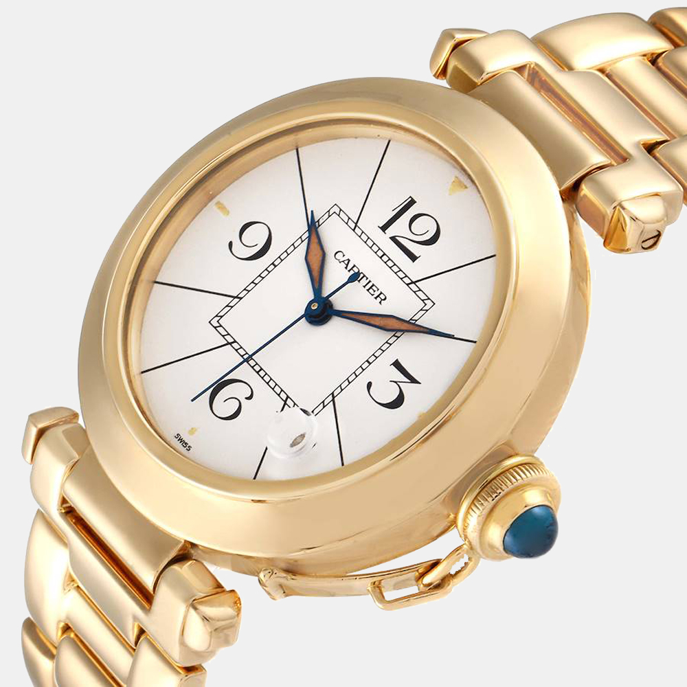 

Cartier Silver 18K Yellow Gold Pasha 1989 Automatic Men's Wristwatch 38 MM